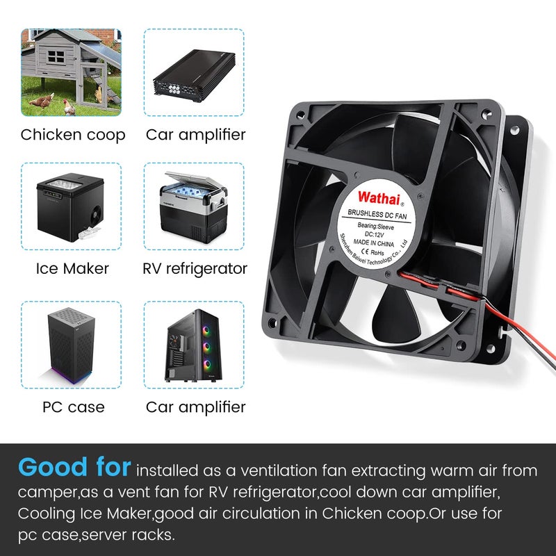 Wathai 2Pin 120mm x 38mm Brushless Cooling Case Fan 12V 2pin DC High Airflow Cooler Fan - Image 3